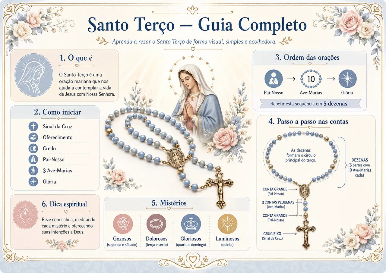 Mapa visual de Terço católico passo a passo