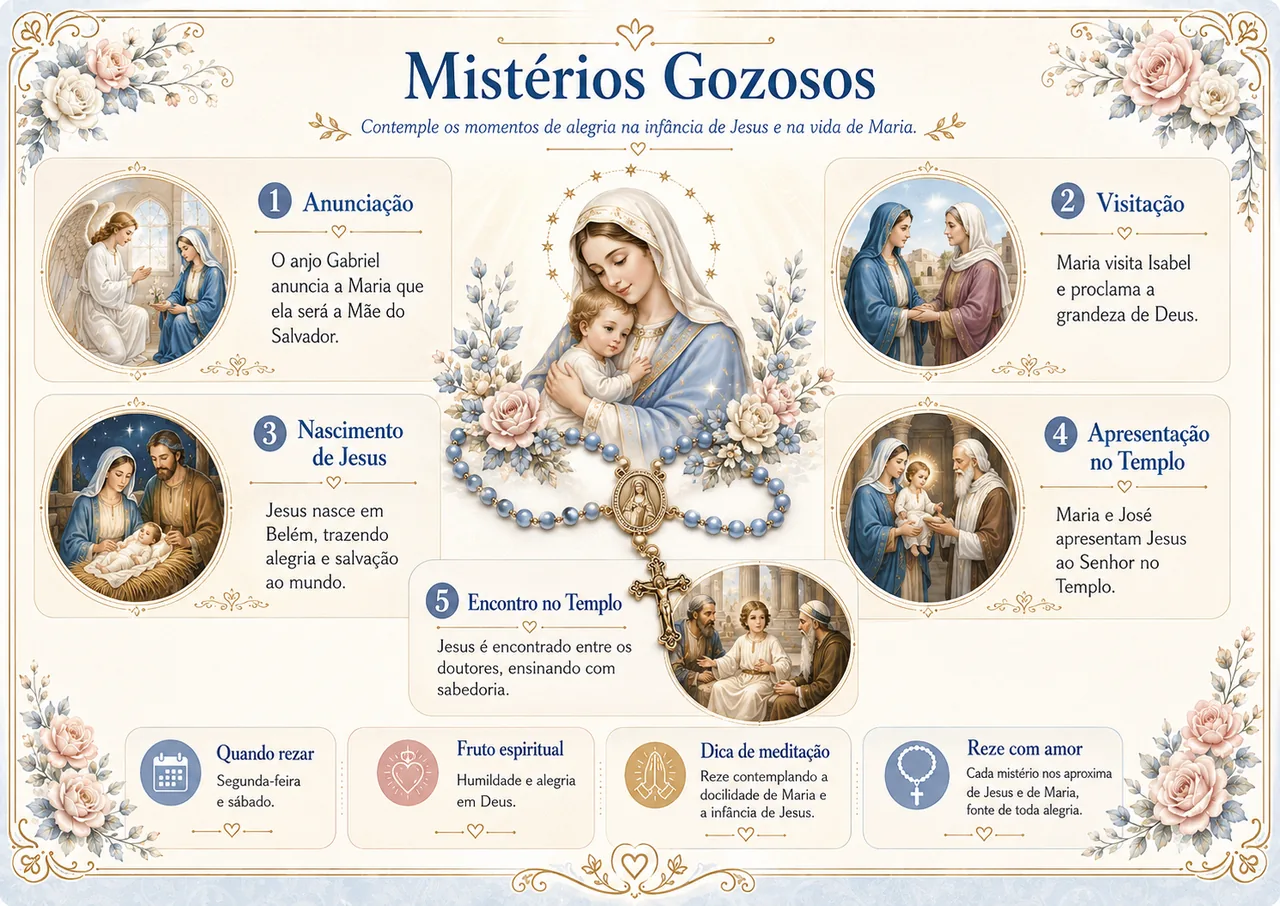 Mapa visual de Terço católico passo a passo